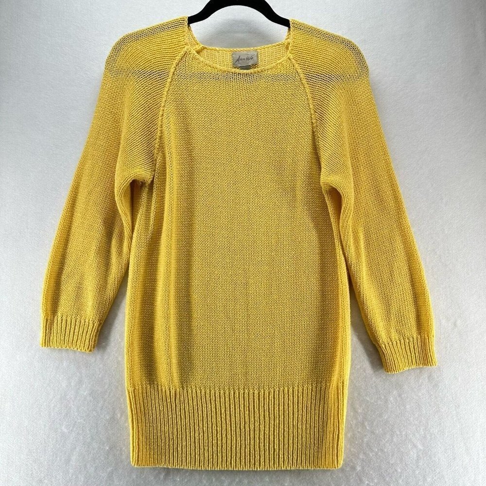 Ann Wi Sweater Size S Rayon Blend Tunic Crewneck Long Sleeve Pullover Yellow